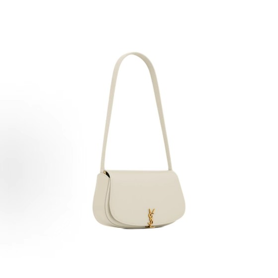 SAINT LAURENT YSL VOLTAIRE distressed metal Logo hand-held shoulder bag mini for women in white